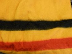 A vintage "All Wool Witney Blanket" in traditional yellow with red and black stripes "a horse
