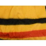 A vintage "All Wool Witney Blanket" in traditional yellow with red and black stripes "a horse