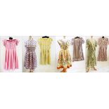 A selection of 1950's cotton and silk dresses including a Princess Pat First-Teen pink cotton
