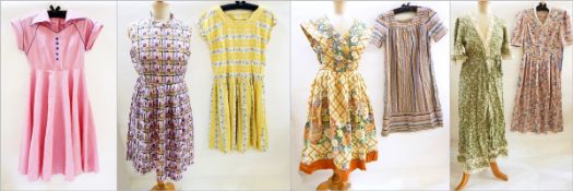 A selection of 1950's cotton and silk dresses including a Princess Pat First-Teen pink cotton