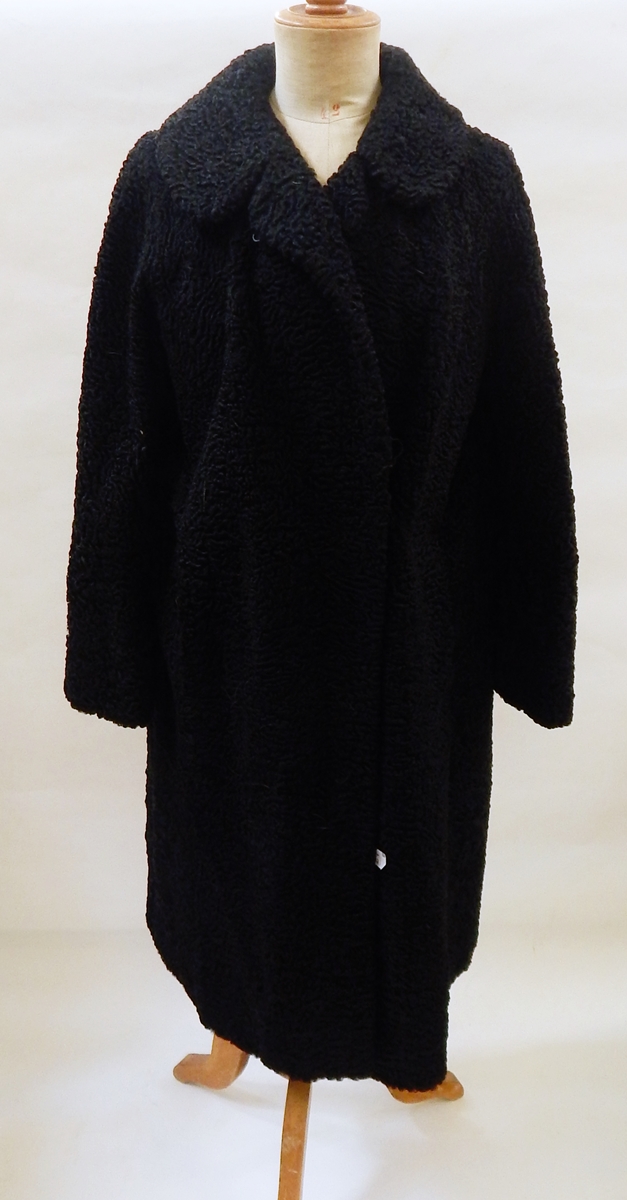 A black astrakhan coat labelled "Emerson & Co, 74 George Street,