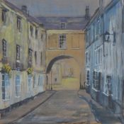 Stirling (20th century) Watercolour Street scene with terraces on either side,