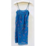 A blue chiffon dress, print design attributed to Celia Birtwell,