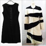 A 1960's style black wool shift cocktail dress with a Jasper Conran black and white striped wool