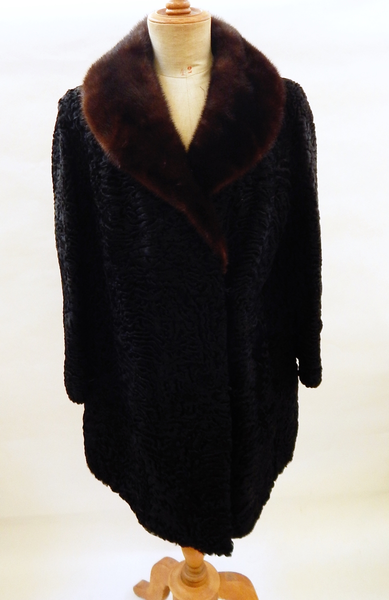 A black astrakhan coat with dark mink collar, Marshall & Snelgrove, - Image 2 of 3