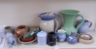 A Rushton pottery jug in blue glaze,