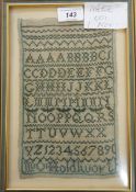 A late 18th/early 19th century sampler with the alphabet and numbers by M O Holdworth,