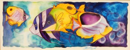 Hetty (South African modern) Watercolour Tropical fish, signed lower right,