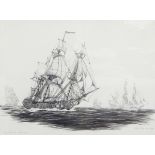 Basil White Watercolour/Pencil drawing “The Channel Squadron”, sailing ship, signed and dated 1978,