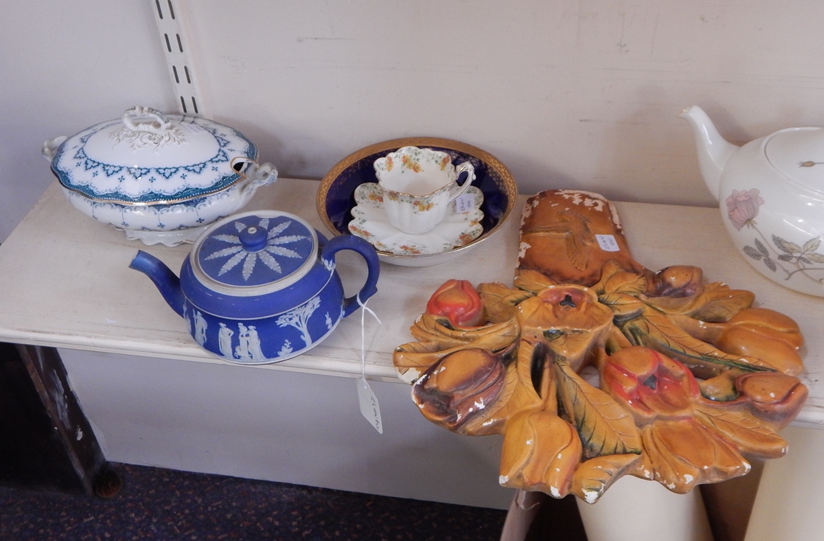A Wedgwood blue jasperware teapot and cover (damage and restoration),