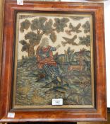 An 18th century tapestry and needlework panel depicting Alija with the crows with stag and swans in