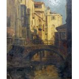 Unattributed (early 20th century) Oil on board Venetian canal scene with figures on a bridge,