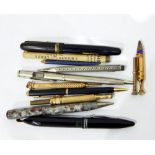 A collection of pens and pencils including a Swan self filler fountain by Mabie Todd & Co Ltd in