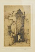 F Robson Etching "Penniless Porch, Wells",