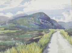N Chatterton Watercolour Mountain view with road in foreground, signed lower left,
