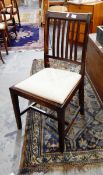 A set of five reproduction mahogany dining chairs and two others,