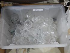 A quantity of assorted glassware, table lamps,