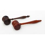 A treen gavel with turned handle,