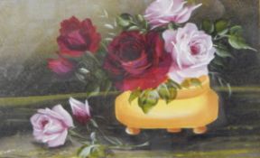 Unattributed (early 20th century) Oil on board Still life of pot of roses,