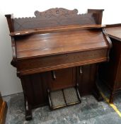 A Mason & Hamlin stained walnut harmonium Victorian marquetry inlaid figured cabinet with boxwood