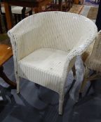 Two white painted Lloyd Loom style tub chairs (2)