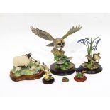 A Border Fine Arts model of a barn owl about to take flight, on wooden base, 29cm high,