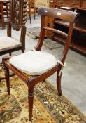 19th century mahogany bar back single chair, with oak twist carved splats, cane panel seat,
