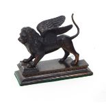 A bronze model of St Mark Lion on rectangular plinth base,