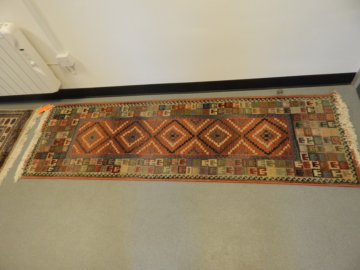 A pair of modern 20th century wool runners with geometric pattern, - Image 2 of 2