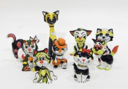 A quantity of Lorna Bailey 'Old Ellgreave' pottery cat models including 'Izzy the Cat',