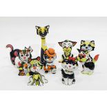 A quantity of Lorna Bailey 'Old Ellgreave' pottery cat models including 'Izzy the Cat',