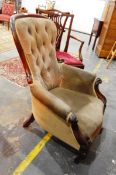 Victorian mahogany framed button back armchair,