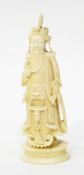 A Chinese carved ivory chess piece of a Samurai warrier (some damage to head dress),