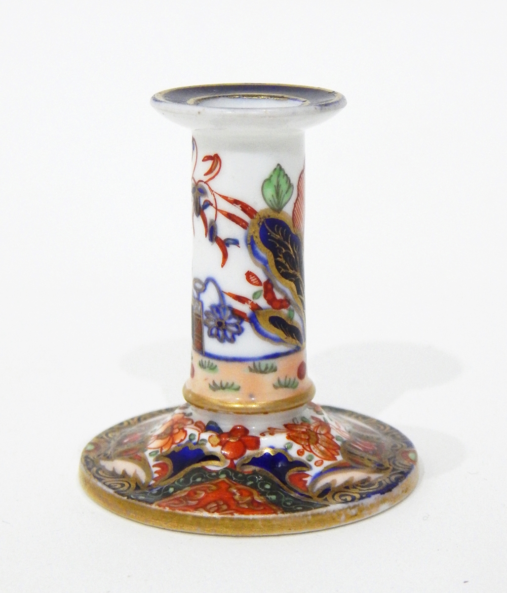 An early 19th century Spode miniature candlestick decorated in the Imari palette, pattern no.