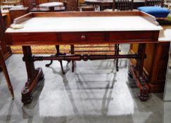 A Victorian marble top washstand having three-quarter gallery, the stand with turned pole stretcher,