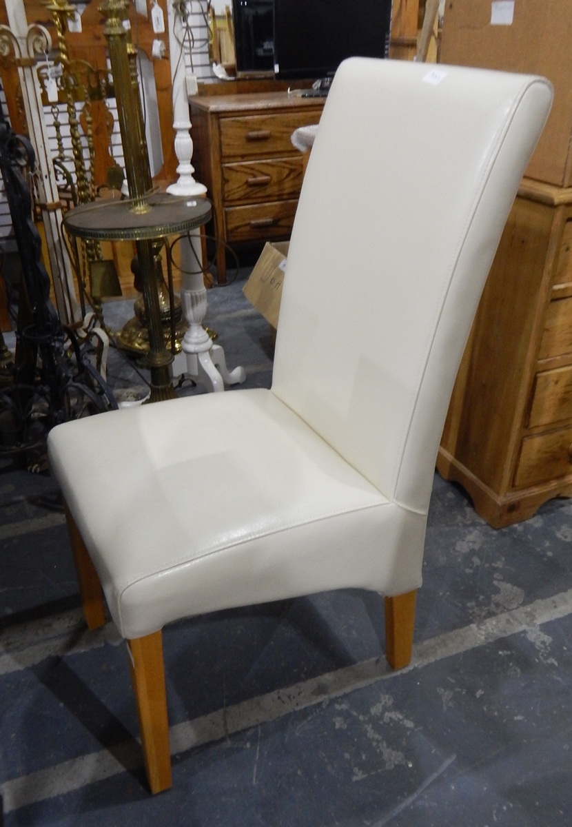 Modern white leather dining chairs on square tapering legs (6)