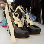 A pair of black leather stiletto shoes from the Fearne Cotton range, with lace-up ribbon fronts,