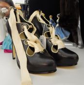 A pair of black leather stiletto shoes from the Fearne Cotton range, with lace-up ribbon fronts,