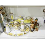 A Noritake dressing table set comprising tray, candlestick,