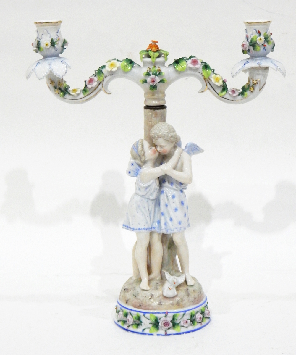 A pair of German porcelain two-branch figural candelabra by Ernst, Bohne & Sohne, - Image 2 of 2
