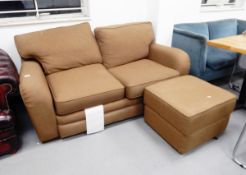 A 21st century two seater sofa with brown fabric weave and a matching footstool (2)