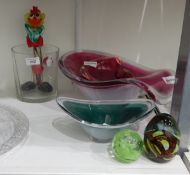 A Flygsfors glass bowl of undulating form, the pink centre encased in a clear glass slip,