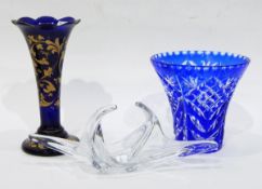 A flash cut blue glass vase of flared design,