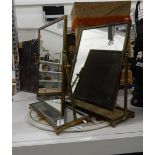 Two brass swing framed dressing table mirrors and a pietra dura inlaid circular stand (3)