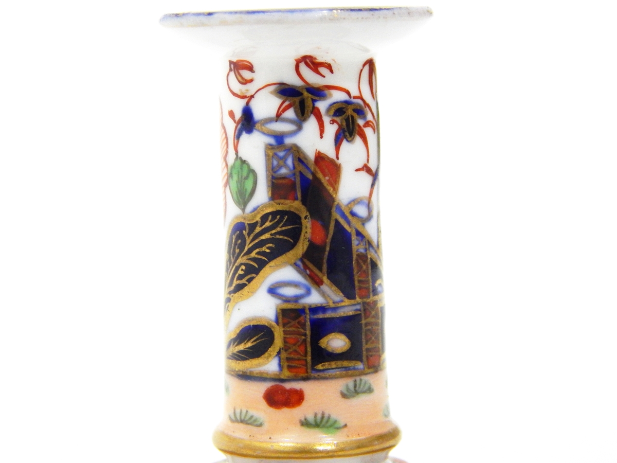 An early 19th century Spode miniature candlestick decorated in the Imari palette, pattern no. - Image 3 of 4