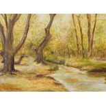 L Kenward Oil on board Woodland stream and various other pictures and prints