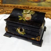 A Victorian papier mache jewellery box, piano-top, painted with sprays of flower, gilt decoration,