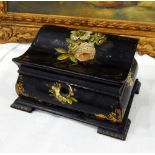 A Victorian papier mache jewellery box, piano-top, painted with sprays of flower, gilt decoration,