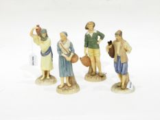 Two pairs of Royal Worcester figures of a male and female Eastern water carrier and French fisher