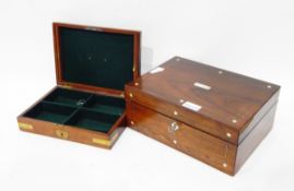 A 19th century mahogany box with brass fittings and baize lined four division interior and a 19th